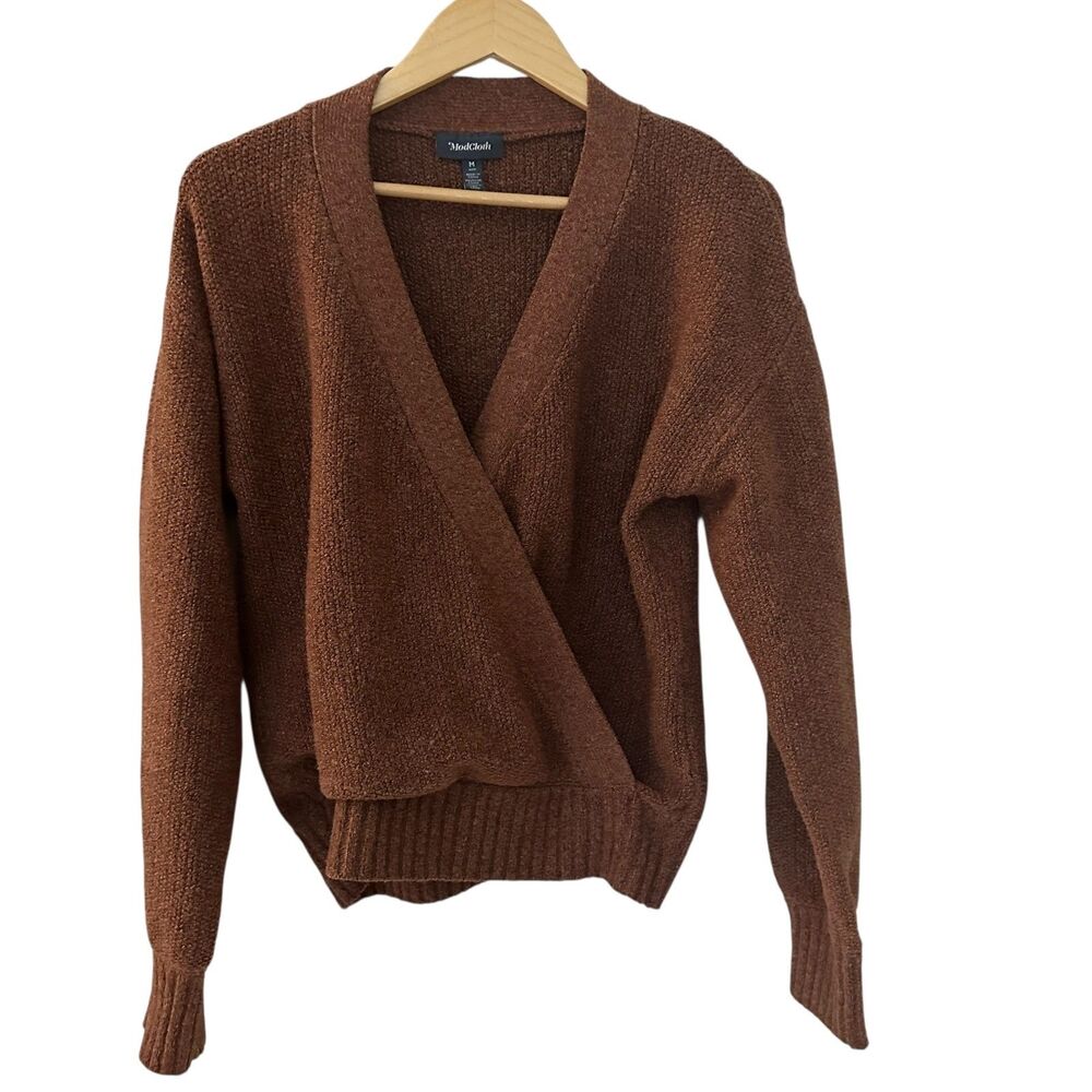 Modcloth Brown Polyester Stretchy V-Neck Wrap Sweater Size‎ M